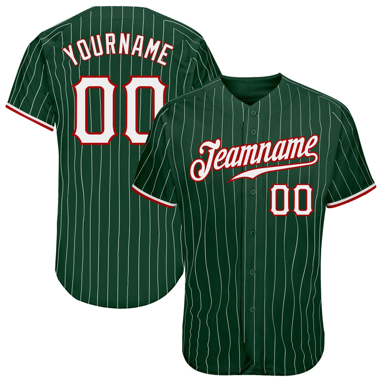 Custom Green White Pinstripe White-Red Authentic Baseball Jersey - Main View