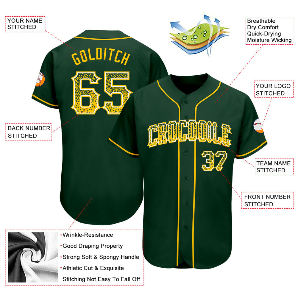 Custom Green Gold-White Authentic Drift Fashion Baseball Jersey view 3