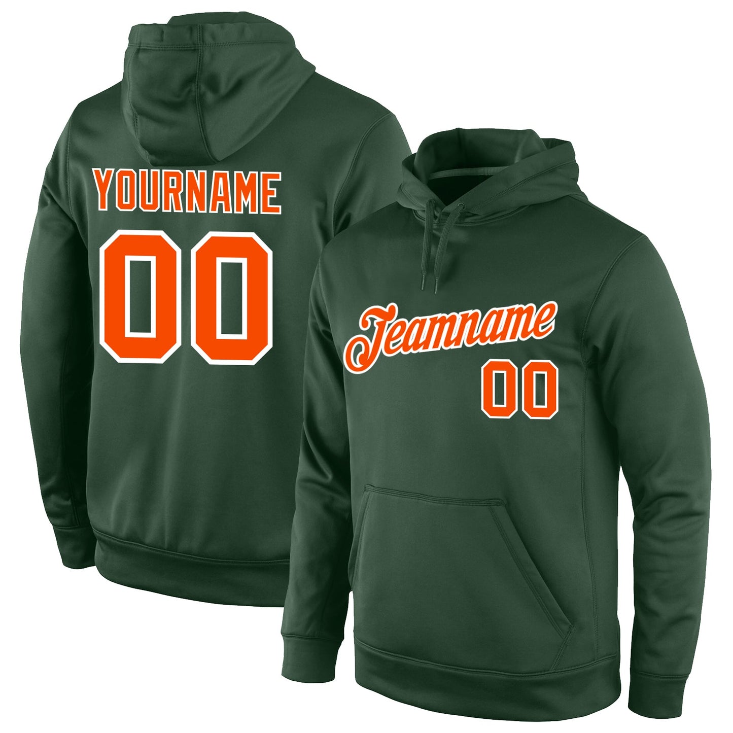 Custom Stitched Green Orange-White Sports Pullover Sweatshirt Hoodie - Main View