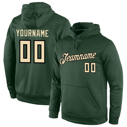Custom Stitched Green Cream-Black Sports Pullover Sweatshirt Hoodie - Main View
