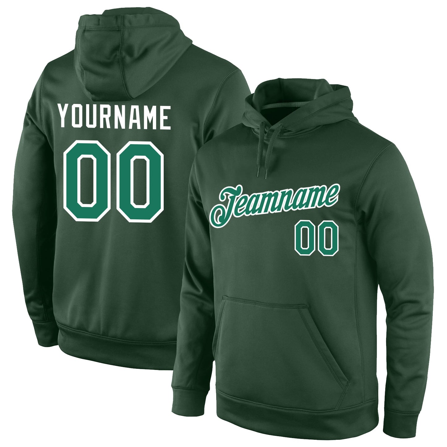Custom Stitched Green Kelly Green-White Sports Pullover Sweatshirt Hoodie - Main View