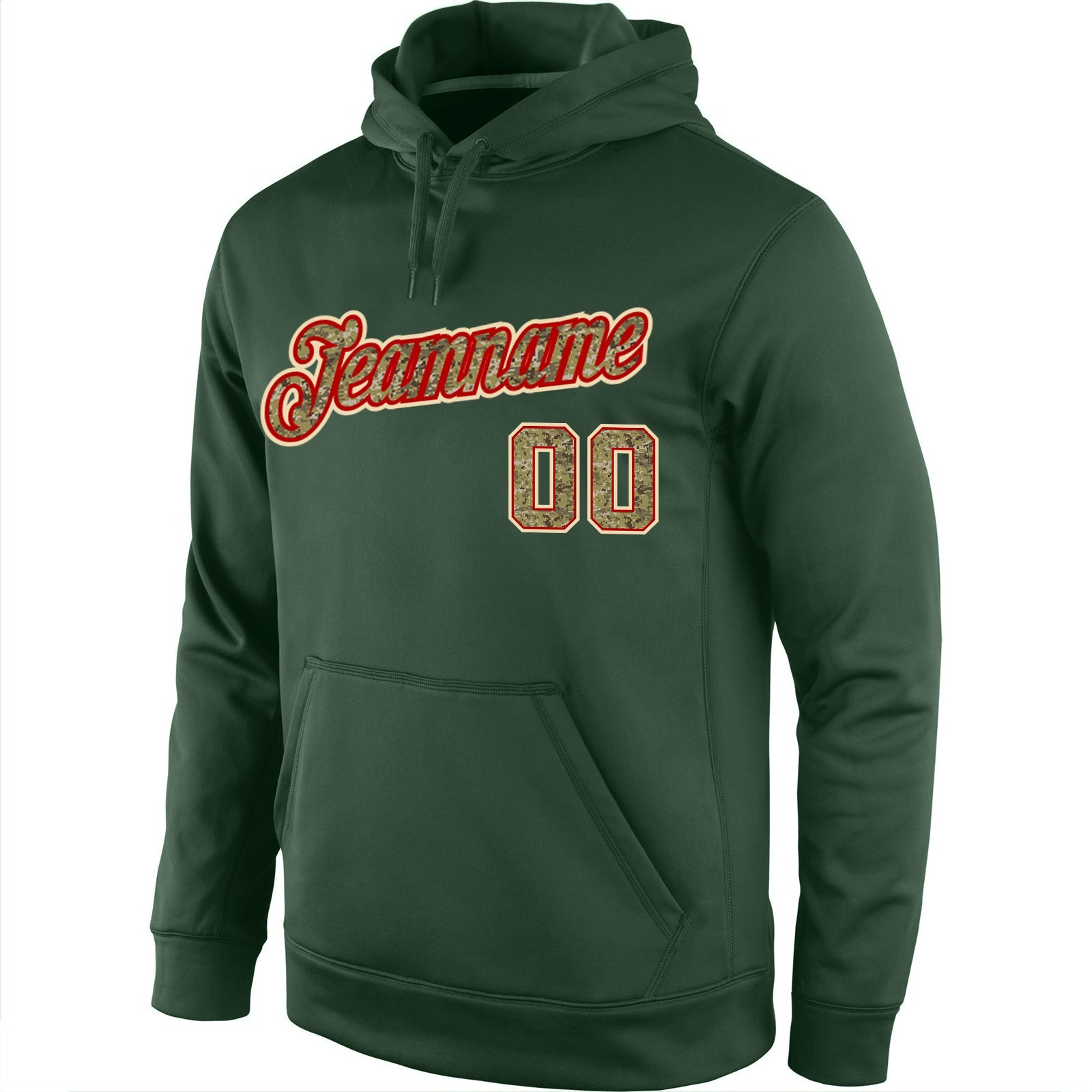Custom Stitched Green Camo-Red Sports Pullover Sweatshirt Hoodie view 2