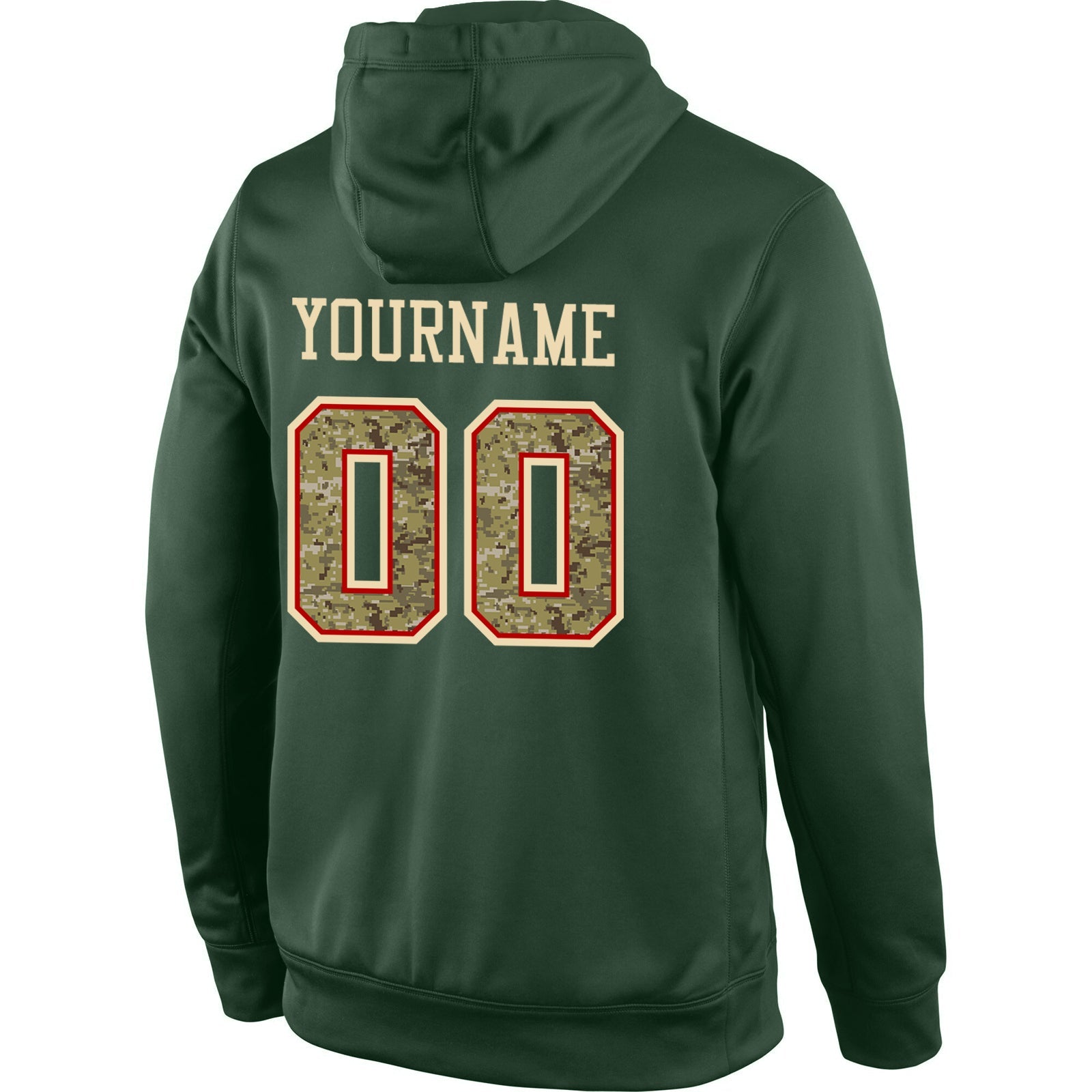 Custom Stitched Green Camo-Red Sports Pullover Sweatshirt Hoodie view 3