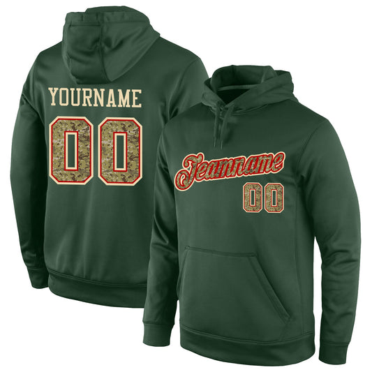 Custom Stitched Green Camo-Red Sports Pullover Sweatshirt Hoodie - Main View
