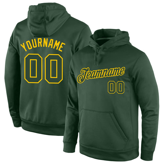 Custom Stitched Green Green-Gold Sports Pullover Sweatshirt Hoodie - Main View