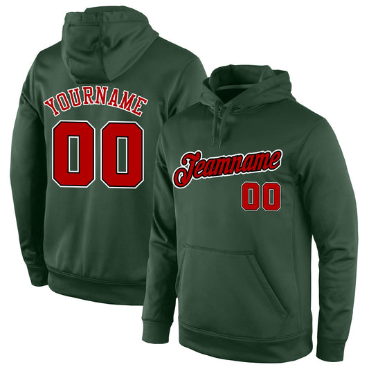 Custom Stitched Green Red-Black Sports Pullover Sweatshirt Hoodie - Main View