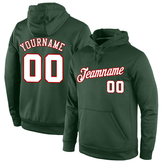 Custom Stitched Green White-Red Sports Pullover Sweatshirt Hoodie - Main View