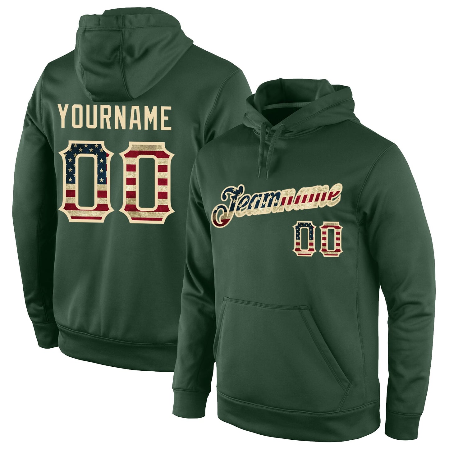 Custom Stitched Green Vintage USA Flag-Cream Sports Pullover Sweatshirt Hoodie - Main View