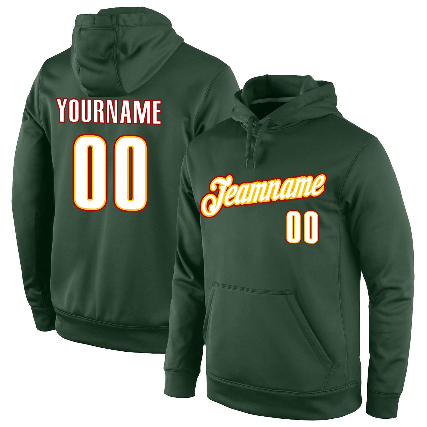 Custom Stitched Green White-Red Sports Pullover Sweatshirt Hoodie - Main View