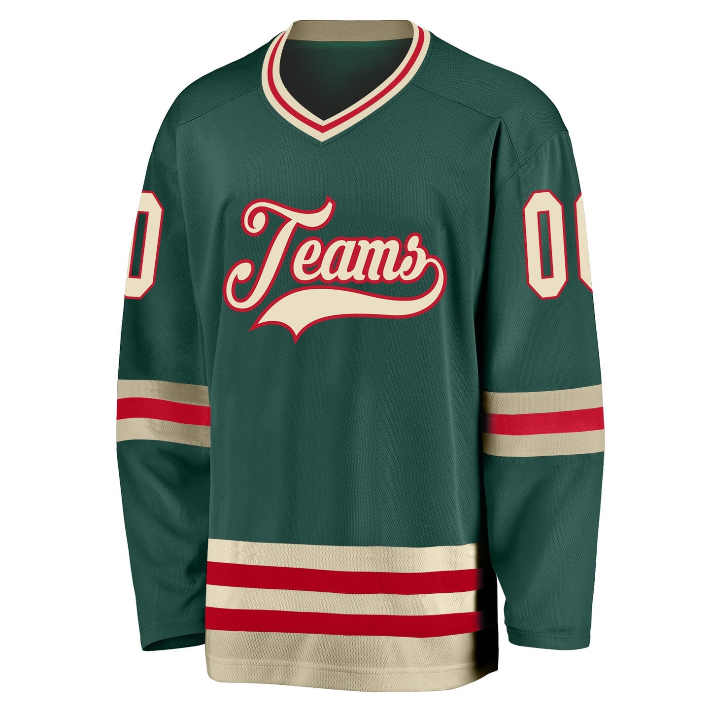 Custom Green Cream-Red Hockey Jersey view 2