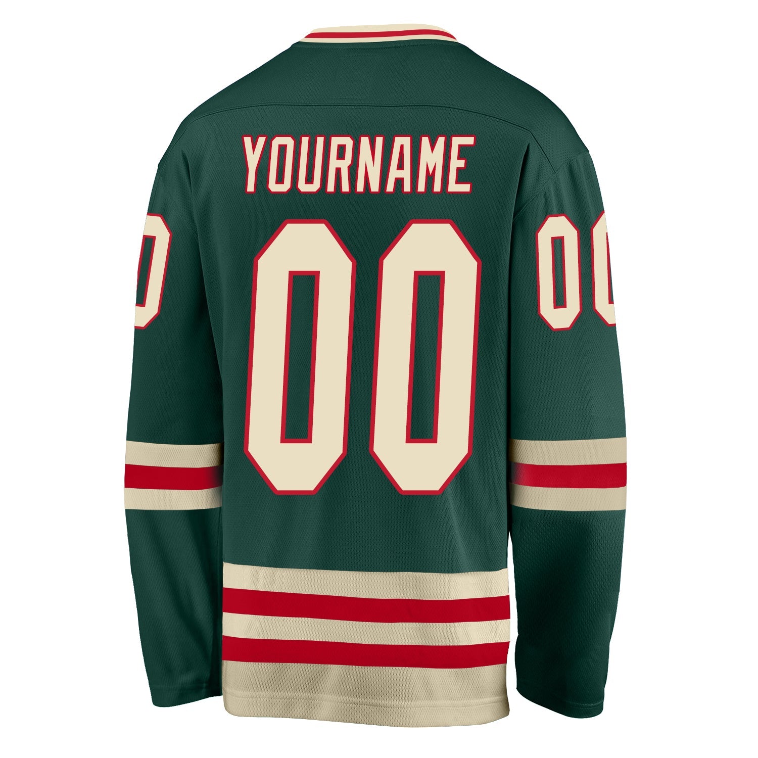 Custom Green Cream-Red Hockey Jersey view 3