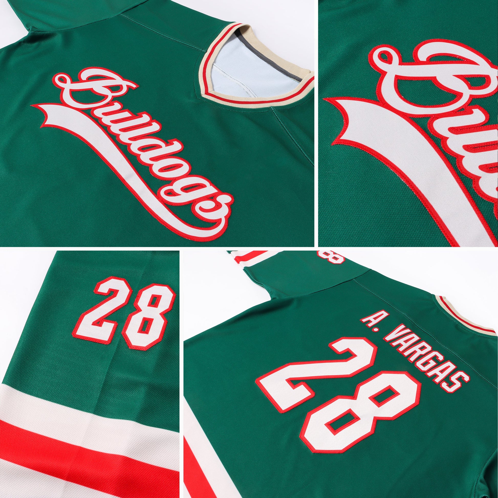 Custom Green Cream-Red Hockey Jersey view 7