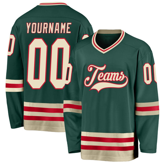 Custom Green Cream-Red Hockey Jersey - Main View