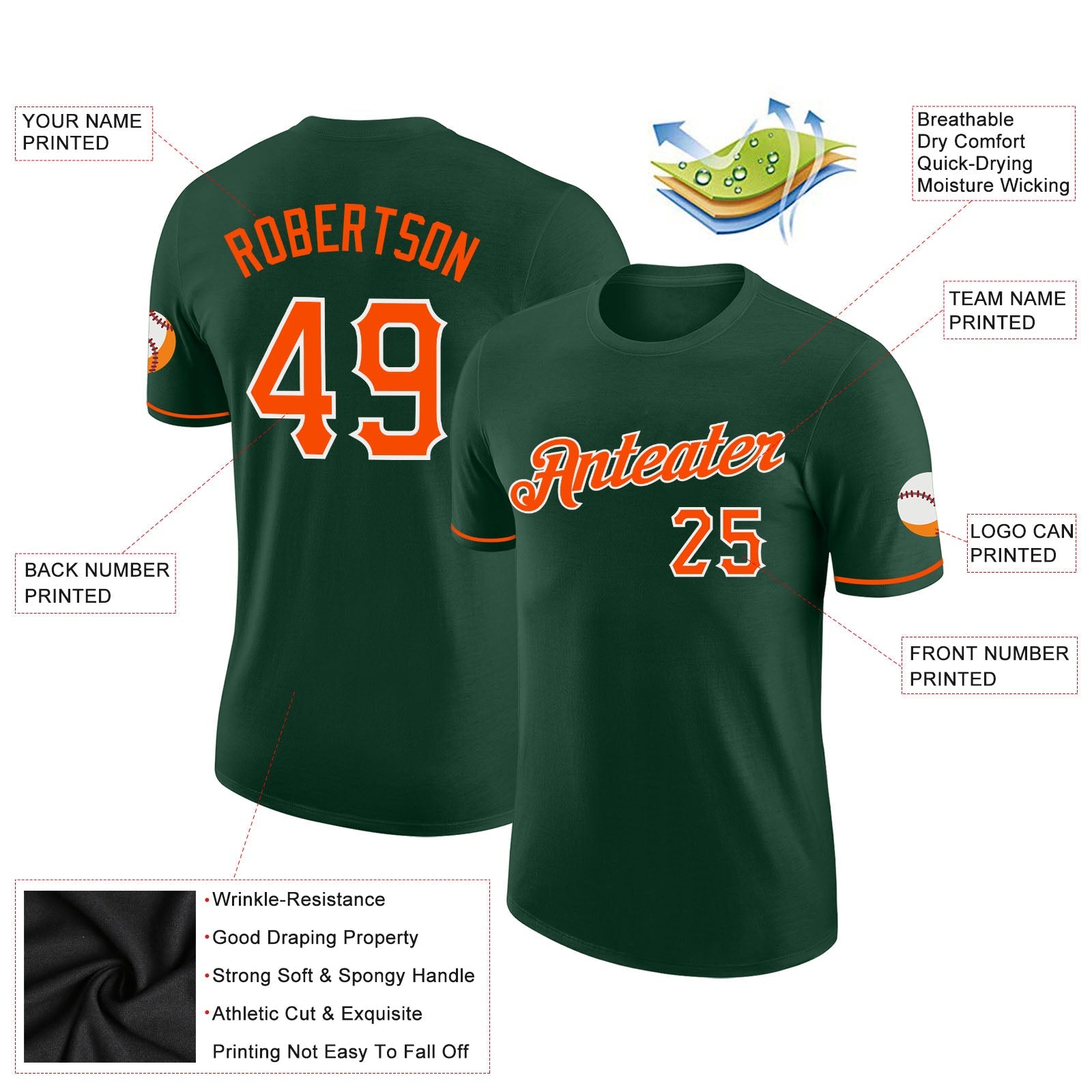 Custom Green Orange-White Performance T-Shirt view 2