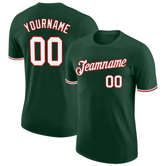 Custom Green White-Red Performance T-Shirt - Main View