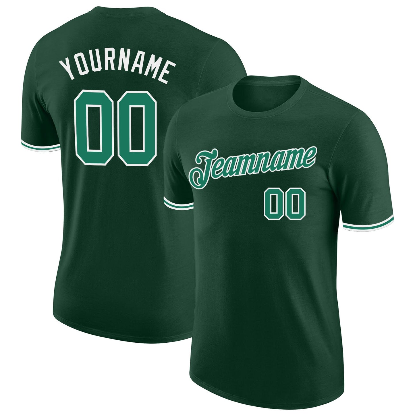 Custom Green Kelly Green-White Performance T-Shirt - Main View