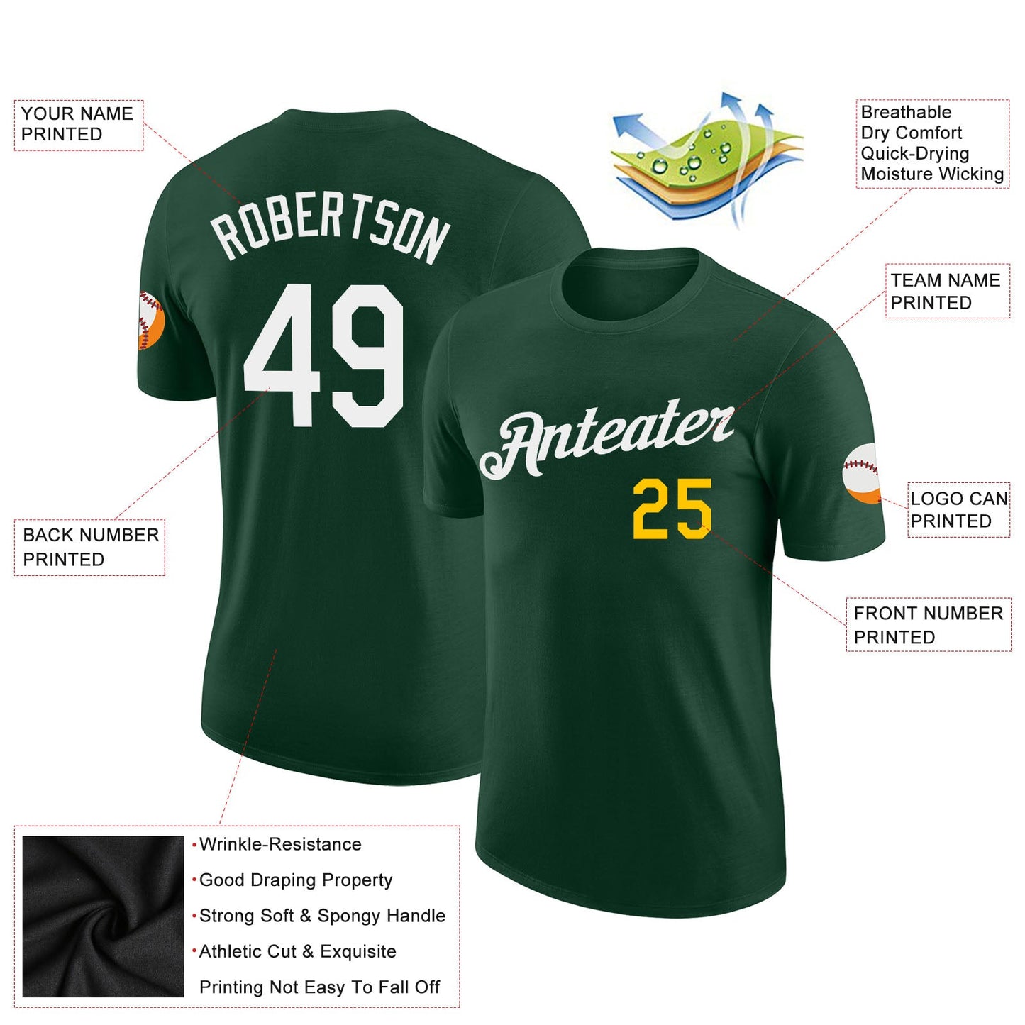 Custom Green White-Gold Performance T-Shirt view 2