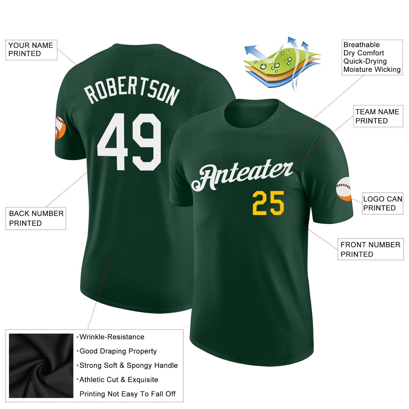 Custom Green White-Gold Performance T-Shirt view 2