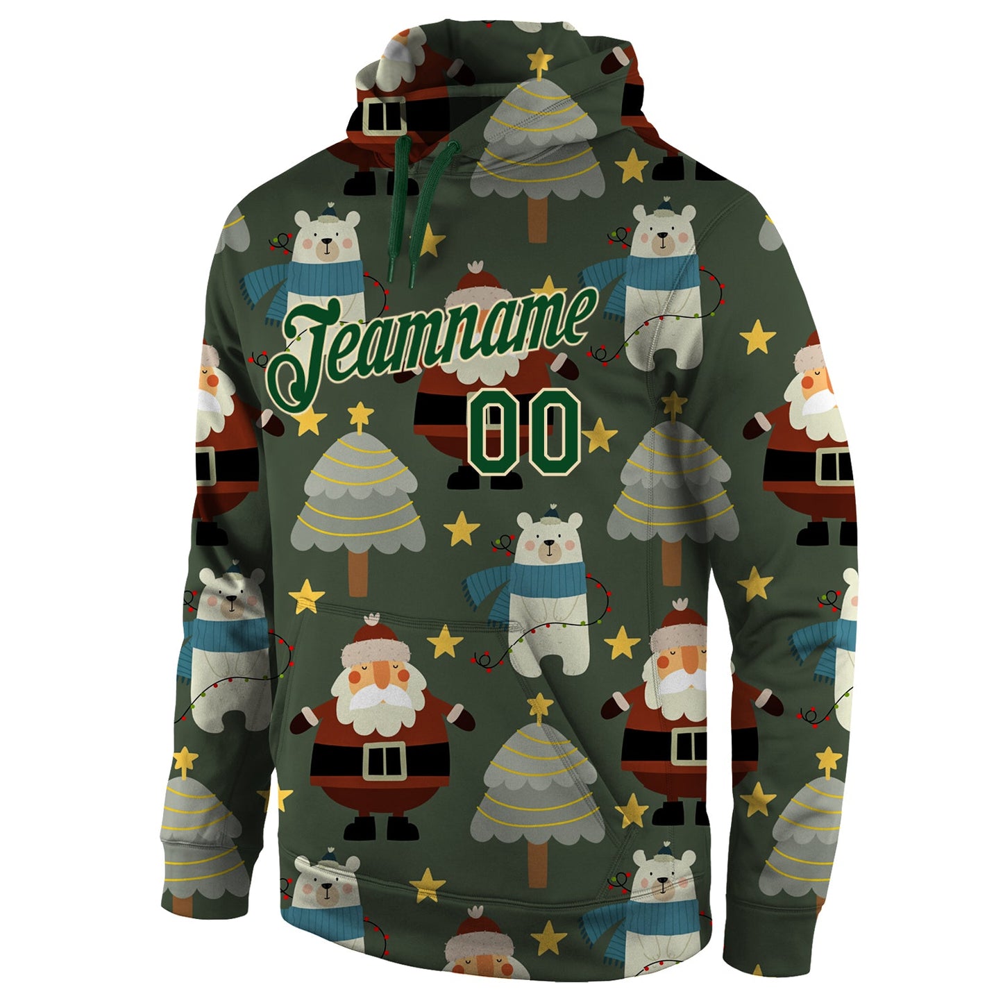 Custom Stitched Green Green-Cream Christmas 3D Sports Pullover Sweatshirt Hoodie view 2