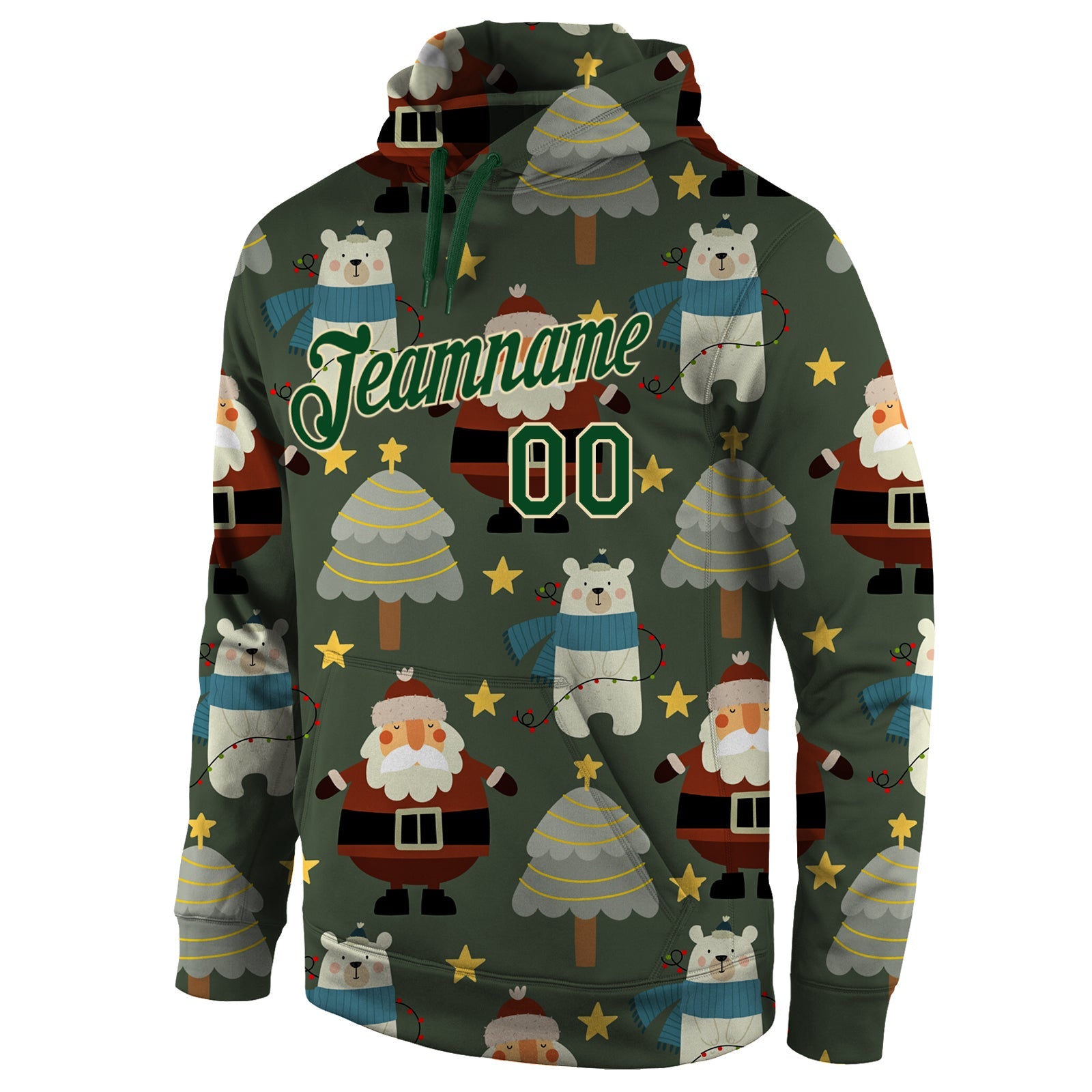Custom Stitched Green Green-Cream Christmas 3D Sports Pullover Sweatshirt Hoodie view 2