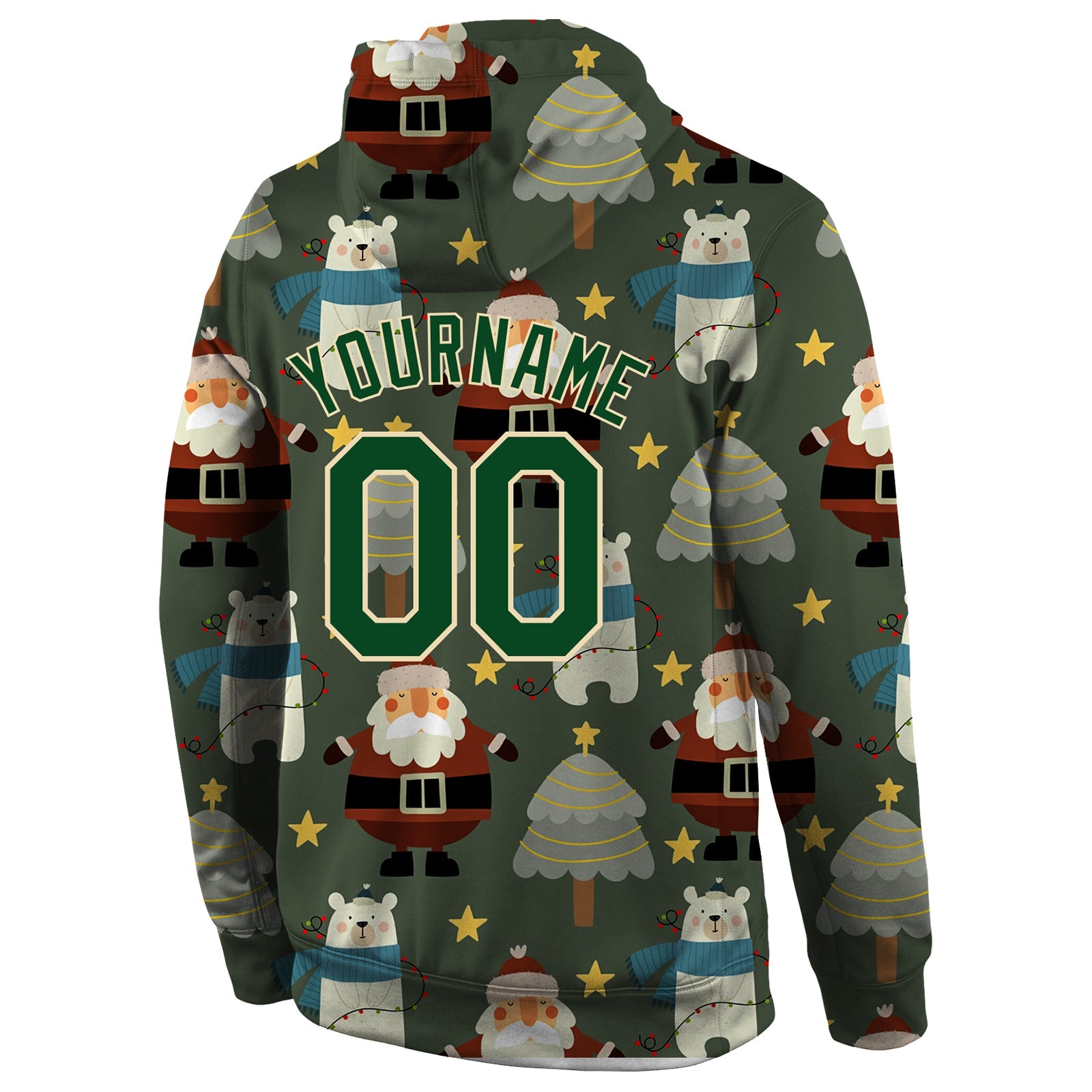 Custom Stitched Green Green-Cream Christmas 3D Sports Pullover Sweatshirt Hoodie view 3