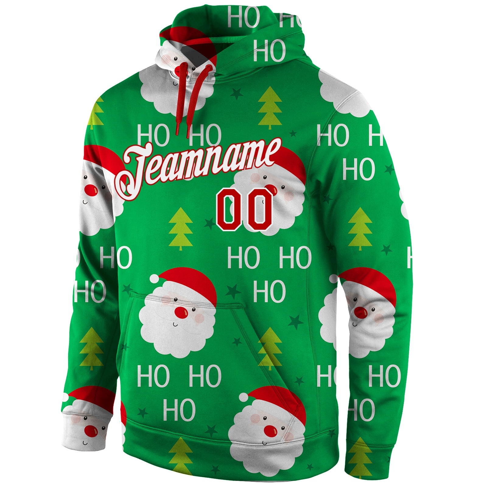 Custom Stitched Green Red-White Christmas 3D Sports Pullover Sweatshirt Hoodie view 2