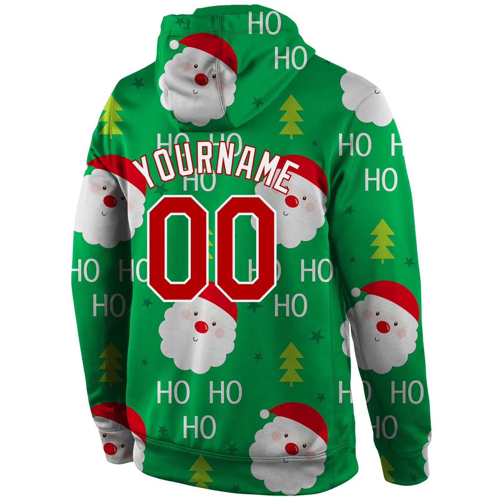 Custom Stitched Green Red-White Christmas 3D Sports Pullover Sweatshirt Hoodie view 3