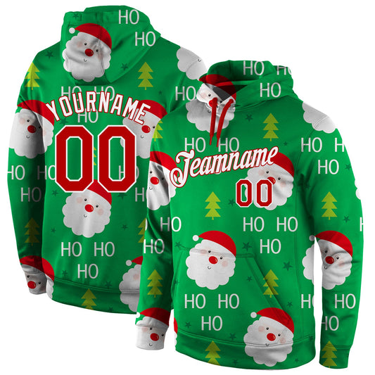 Custom Stitched Green Red-White Christmas 3D Sports Pullover Sweatshirt Hoodie - Main View