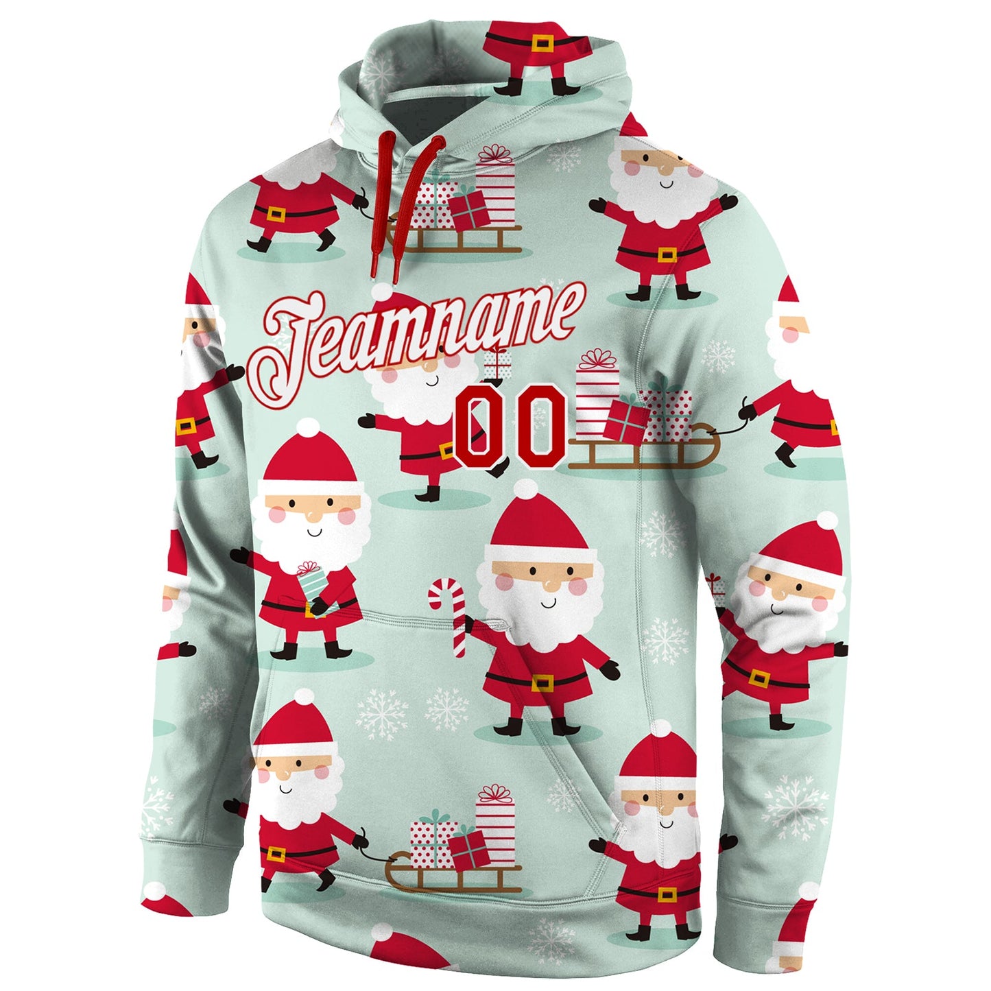 Custom Stitched Green Red-White Christmas 3D Sports Pullover Sweatshirt Hoodie view 2