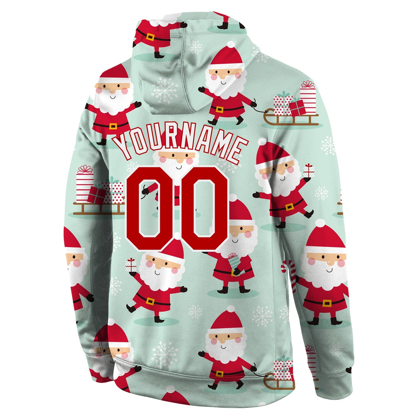 Custom Stitched Green Red-White Christmas 3D Sports Pullover Sweatshirt Hoodie view 3
