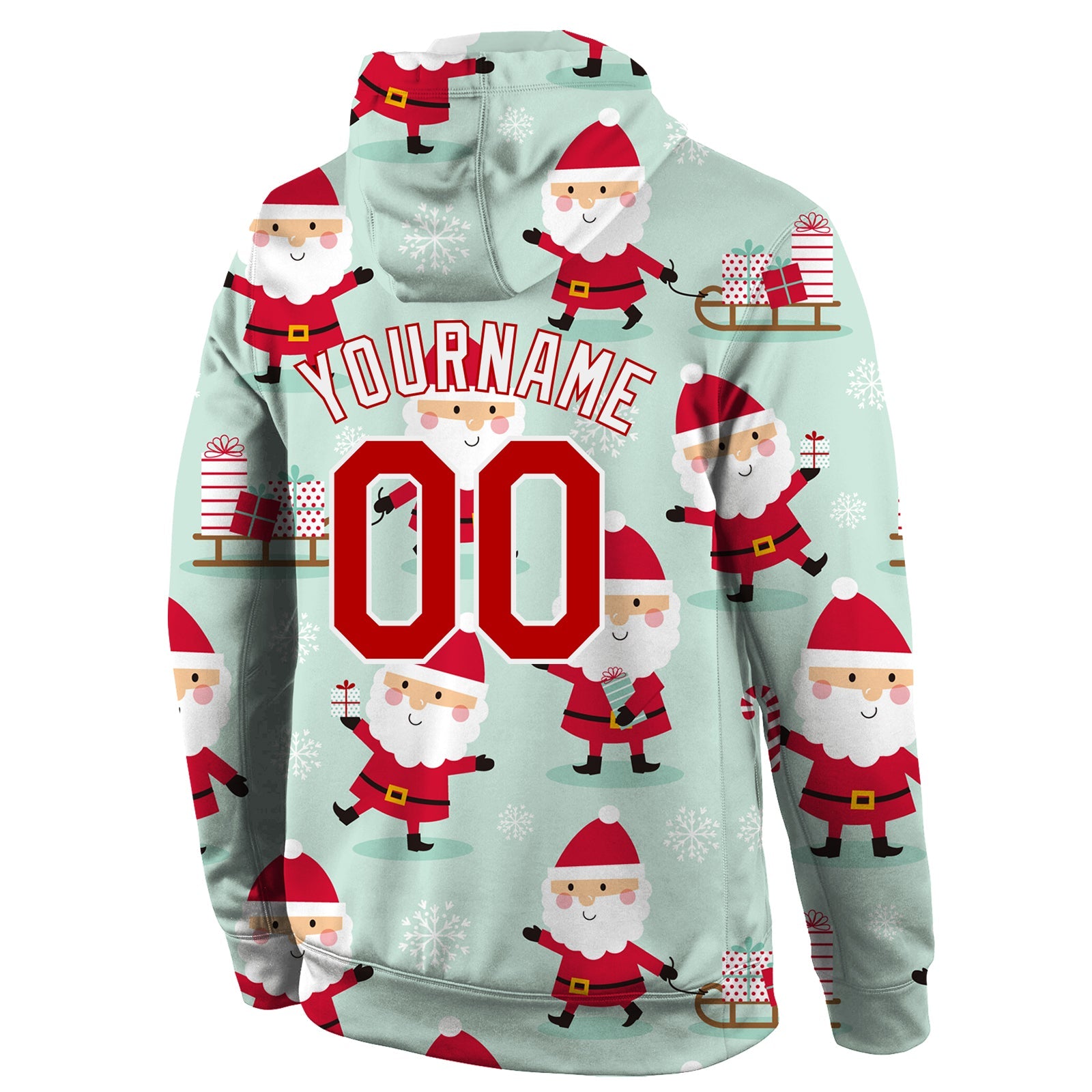 Custom Stitched Green Red-White Christmas 3D Sports Pullover Sweatshirt Hoodie view 3