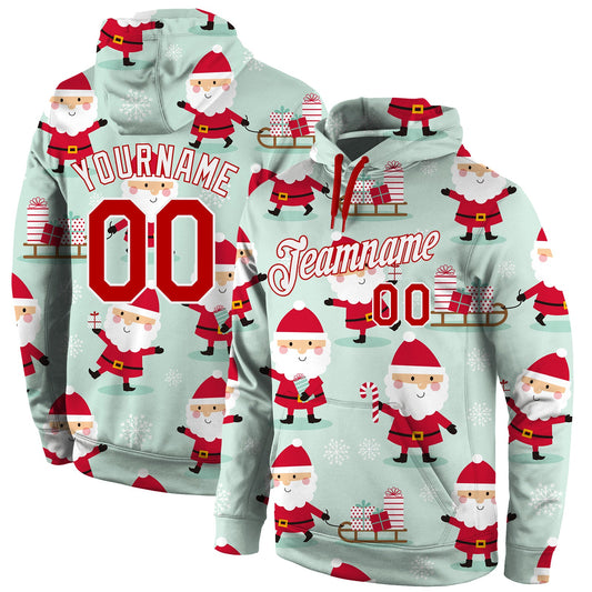 Custom Stitched Green Red-White Christmas 3D Sports Pullover Sweatshirt Hoodie - Main View
