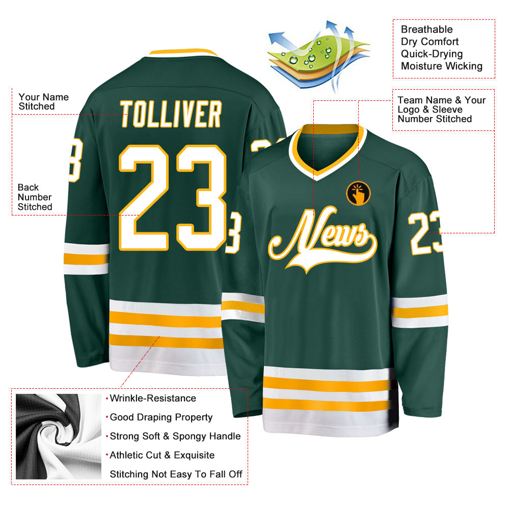 Custom Green White-Gold Hockey Jersey view 2