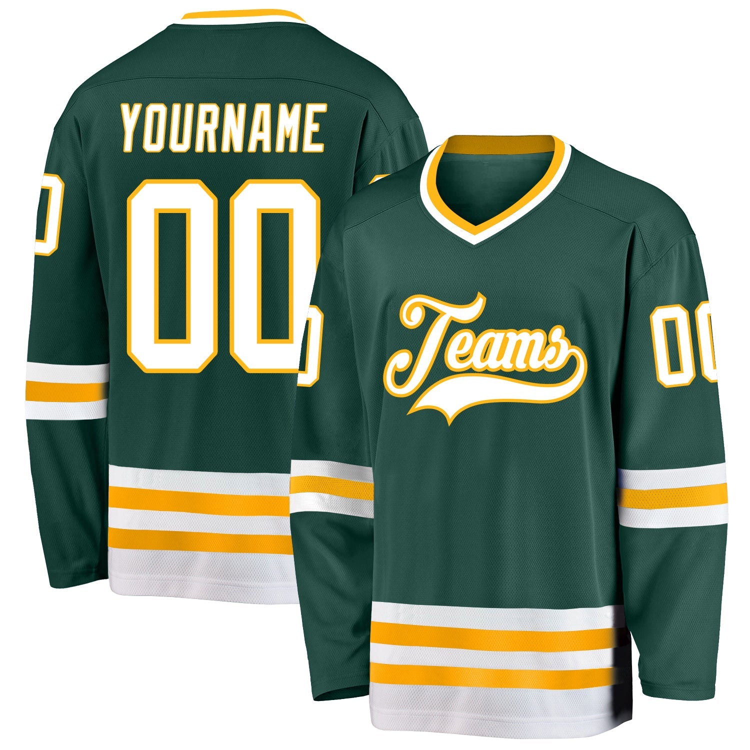 Custom Green White-Gold Hockey Jersey - Main View