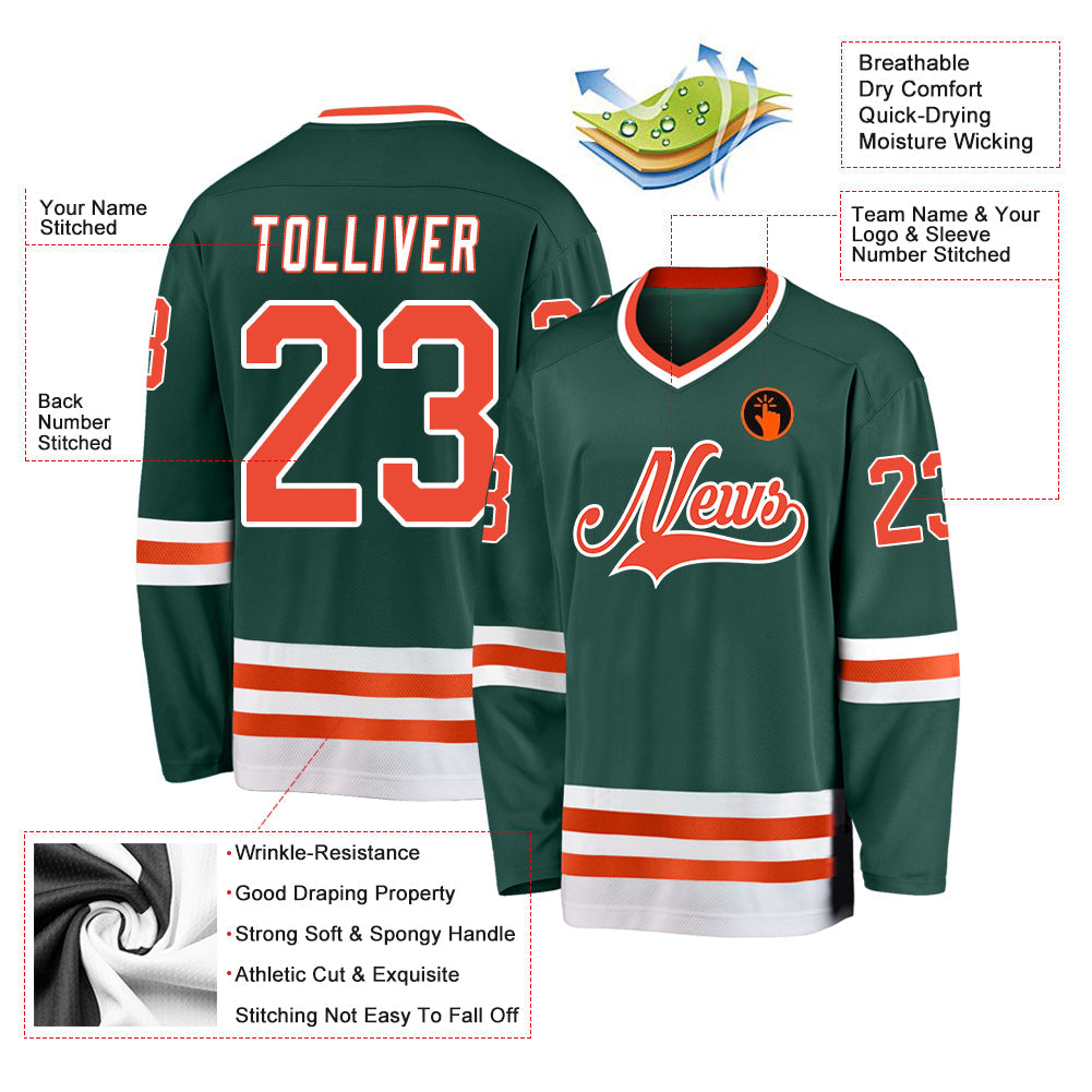 Custom Green Orange-White Hockey Jersey view 2