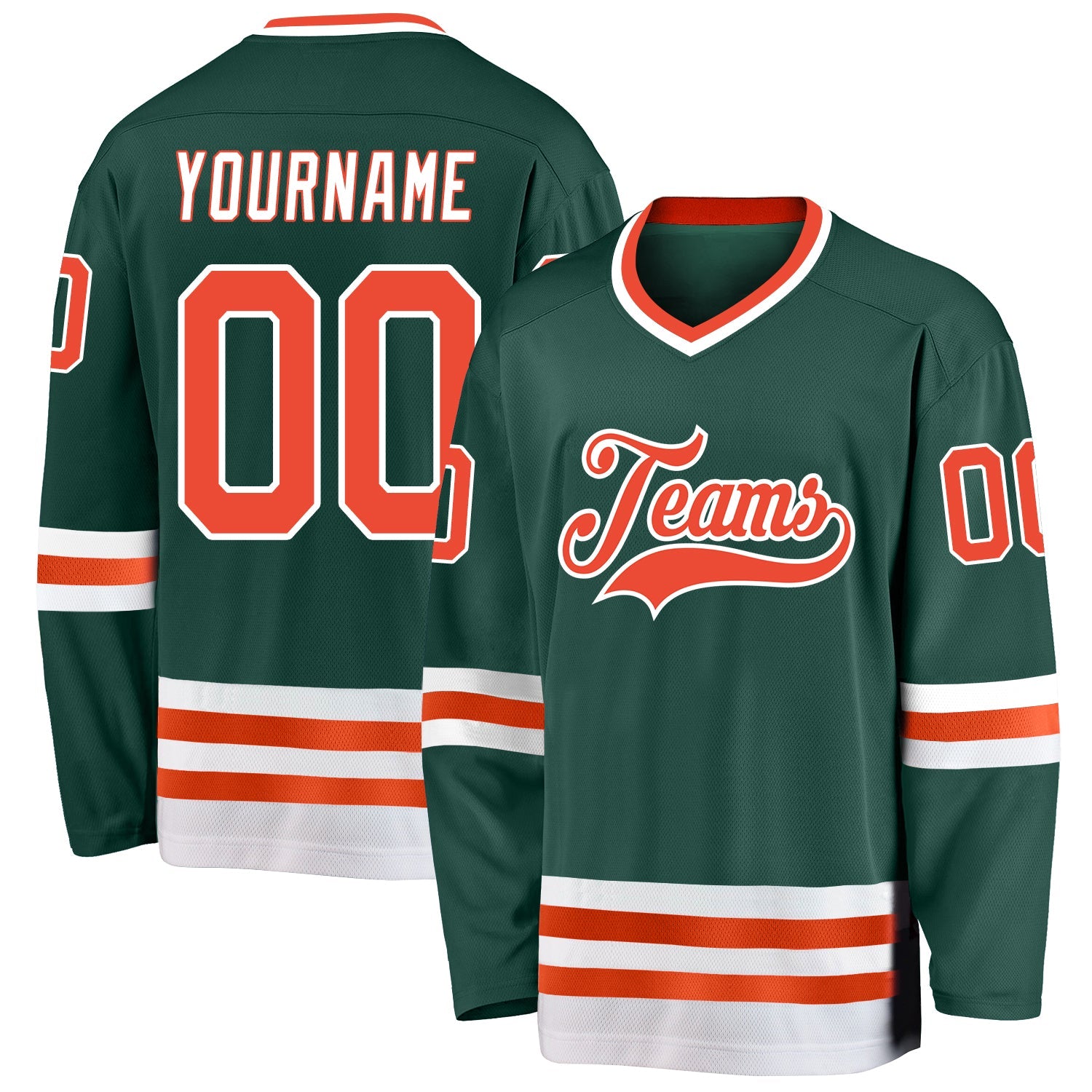 Custom Green Orange-White Hockey Jersey - Main View