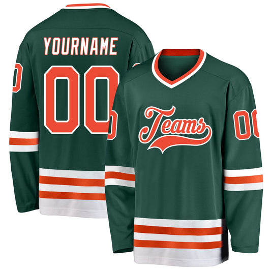 Custom Green Orange-White Hockey Jersey - Main View