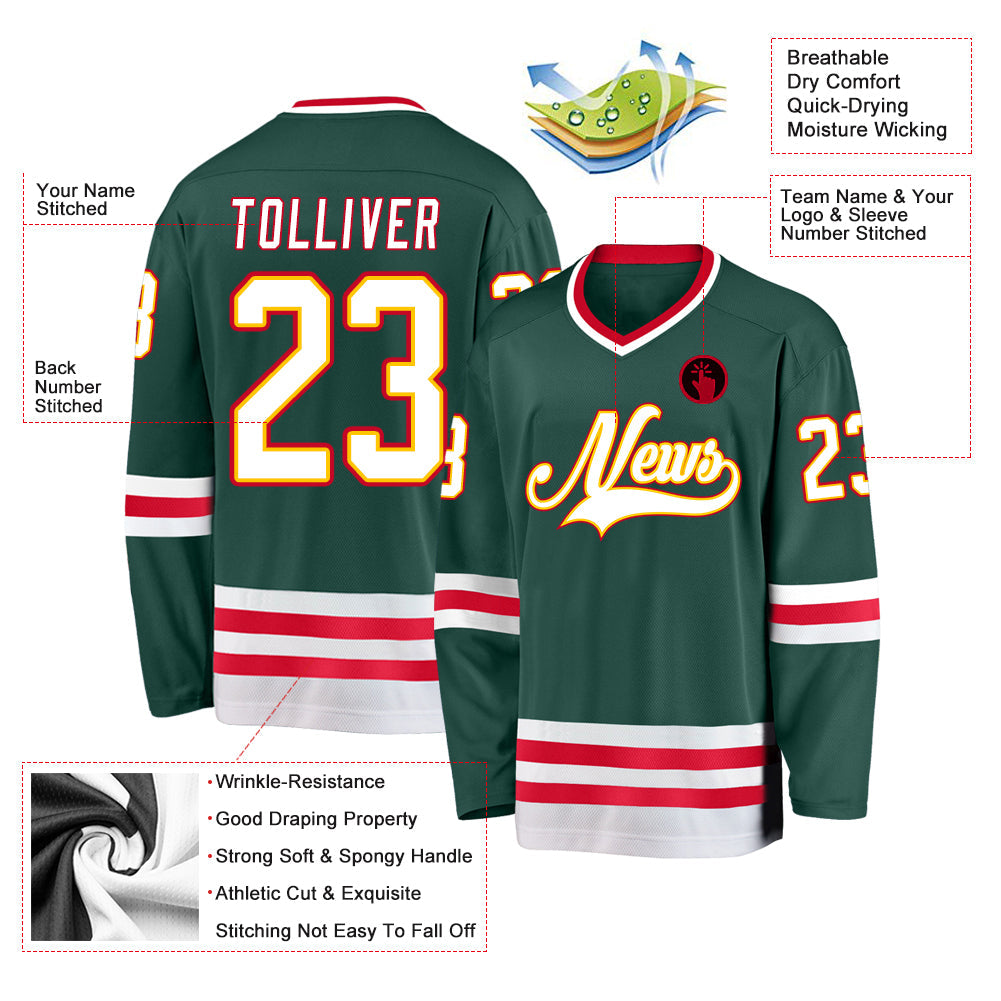 Custom Green White-Red Hockey Jersey view 2