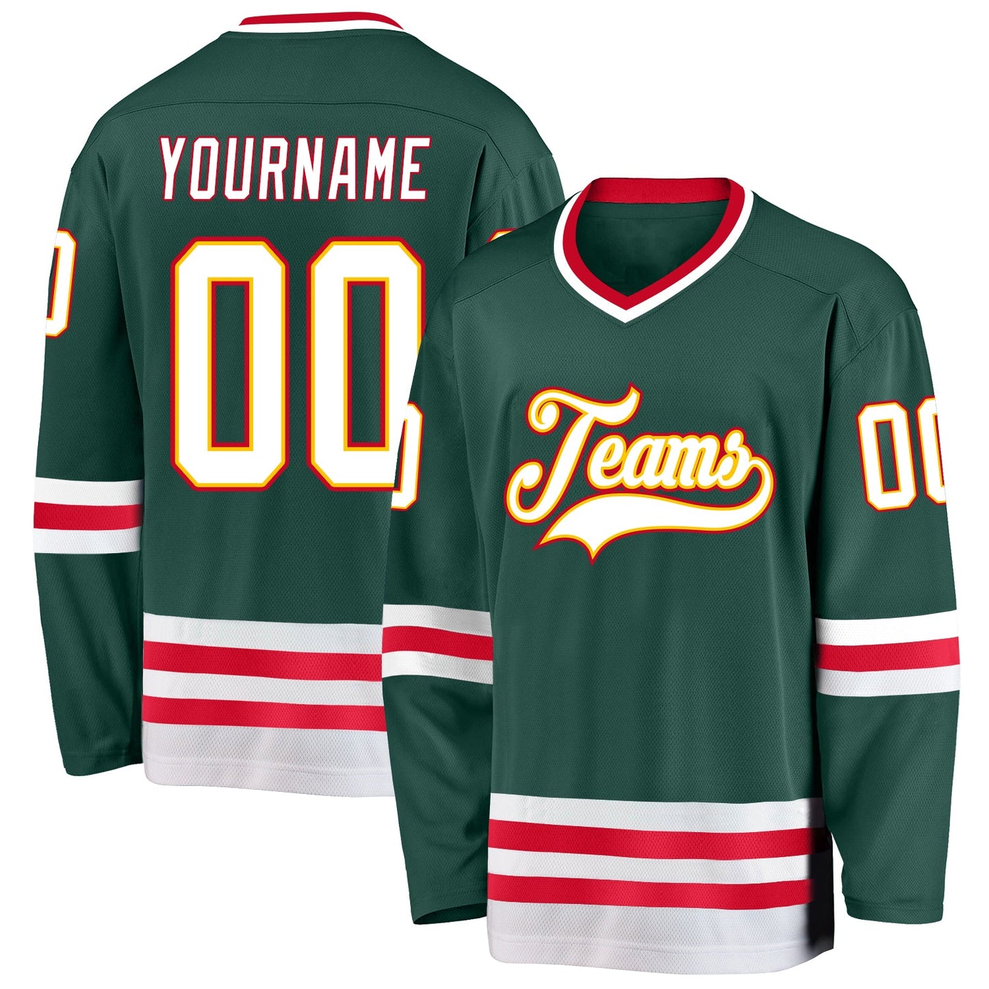 Custom Green White-Red Hockey Jersey - Main View