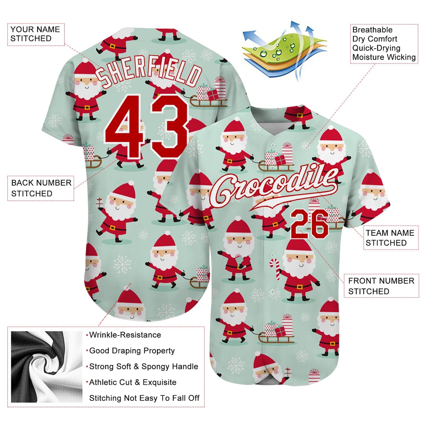 Custom Green Red-White Christmas 3D Authentic Baseball Jersey view 4