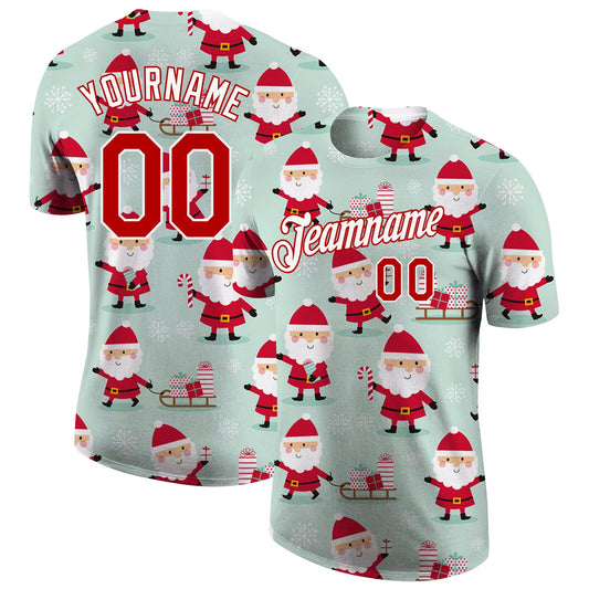 Custom Green Red-White Christmas 3D Performance T-Shirt - Main View