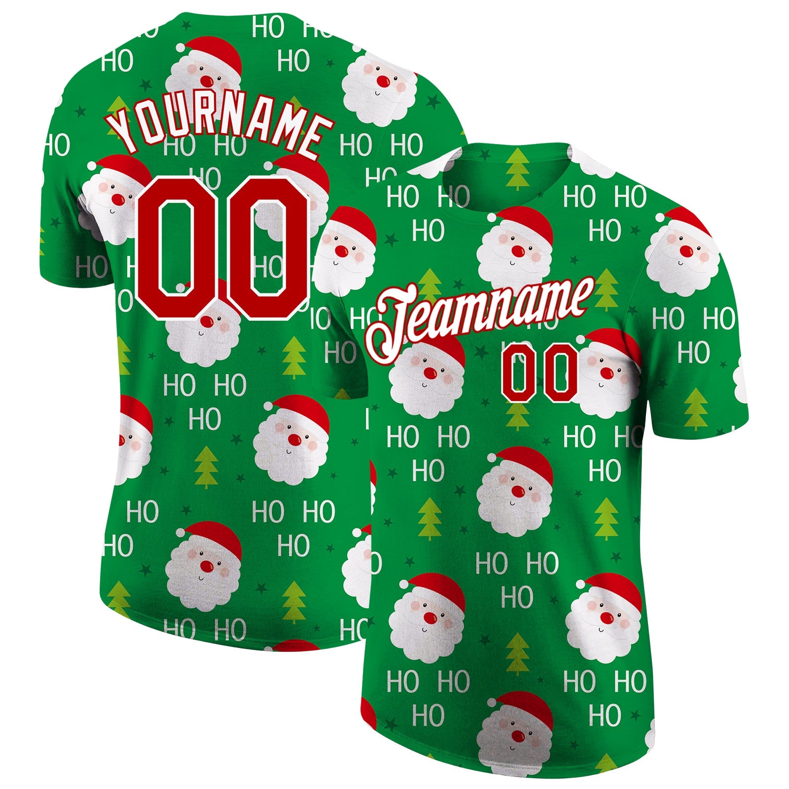 Custom Green Red-White Christmas 3D Performance T-Shirt - Main View