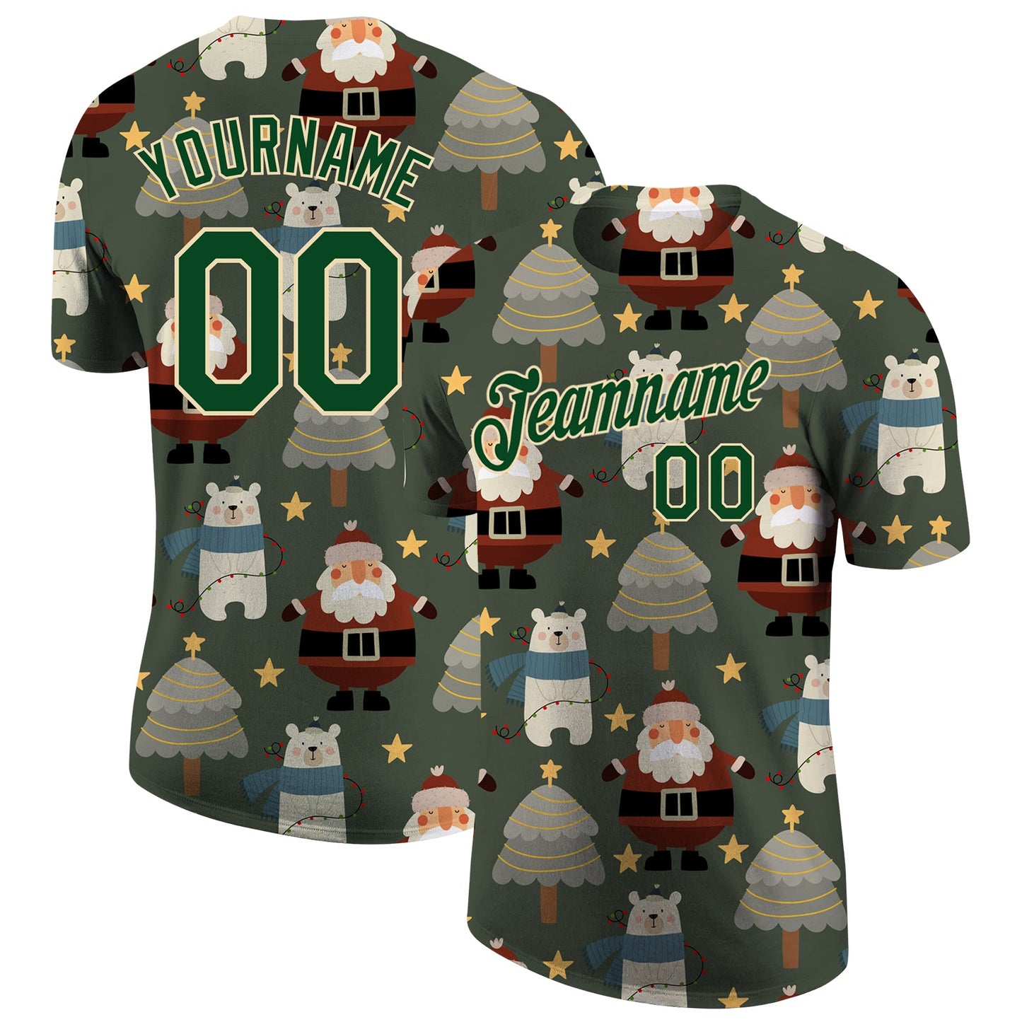Custom Green Green-Cream Christmas 3D Performance T-Shirt - Main View