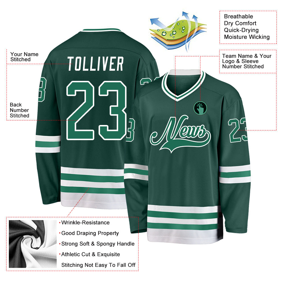 Custom Green Kelly Green-White Hockey Jersey view 2