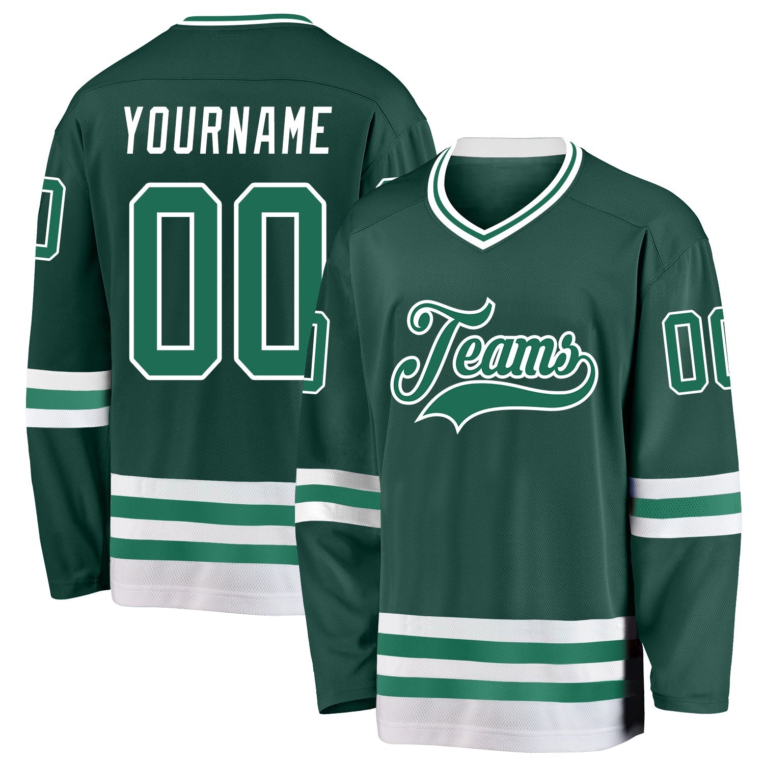 Custom Green Kelly Green-White Hockey Jersey - Main View