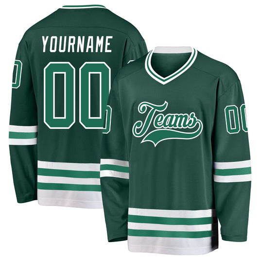 Custom Green Kelly Green-White Hockey Jersey - Main View