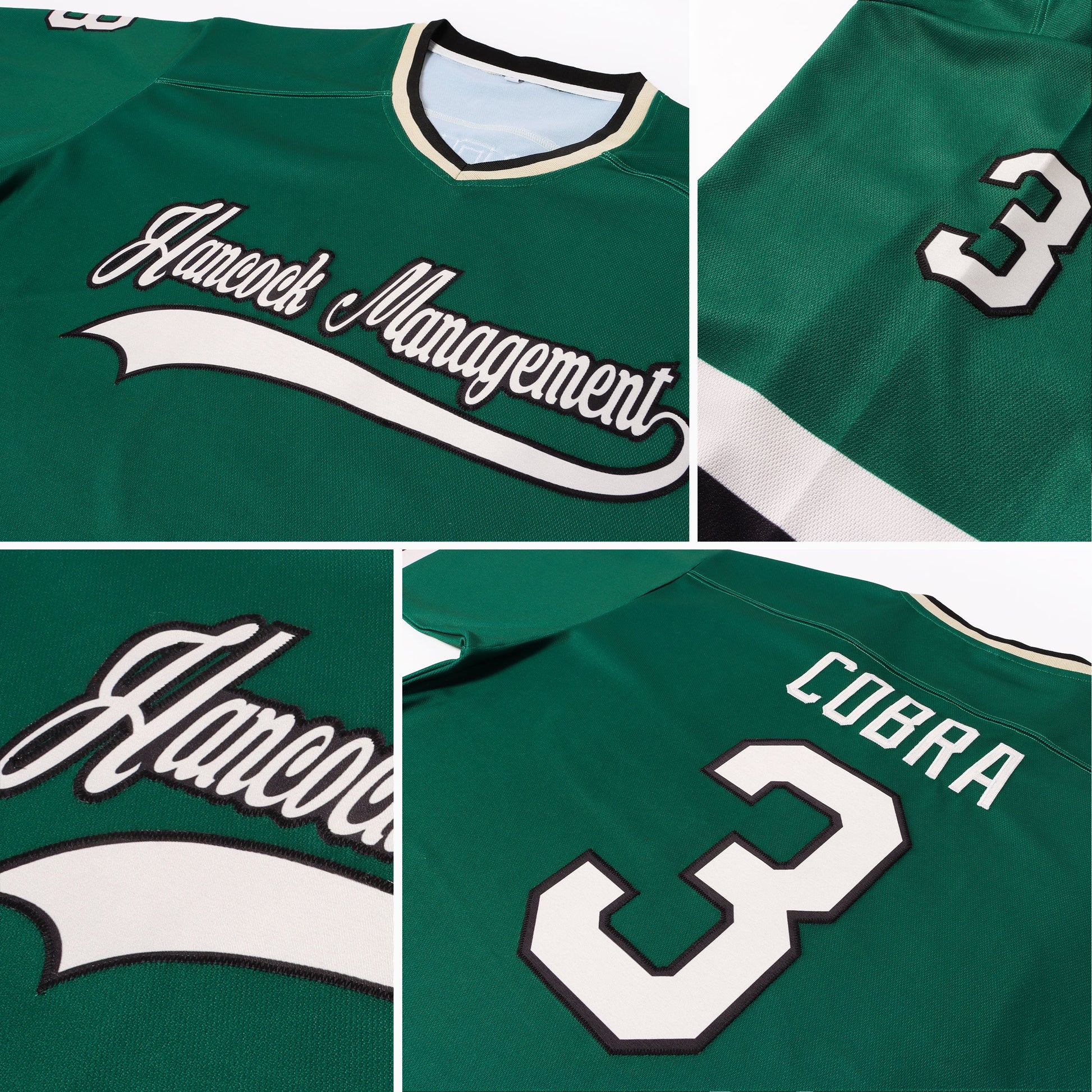 Custom Green Cream-Black Hockey Jersey view 5