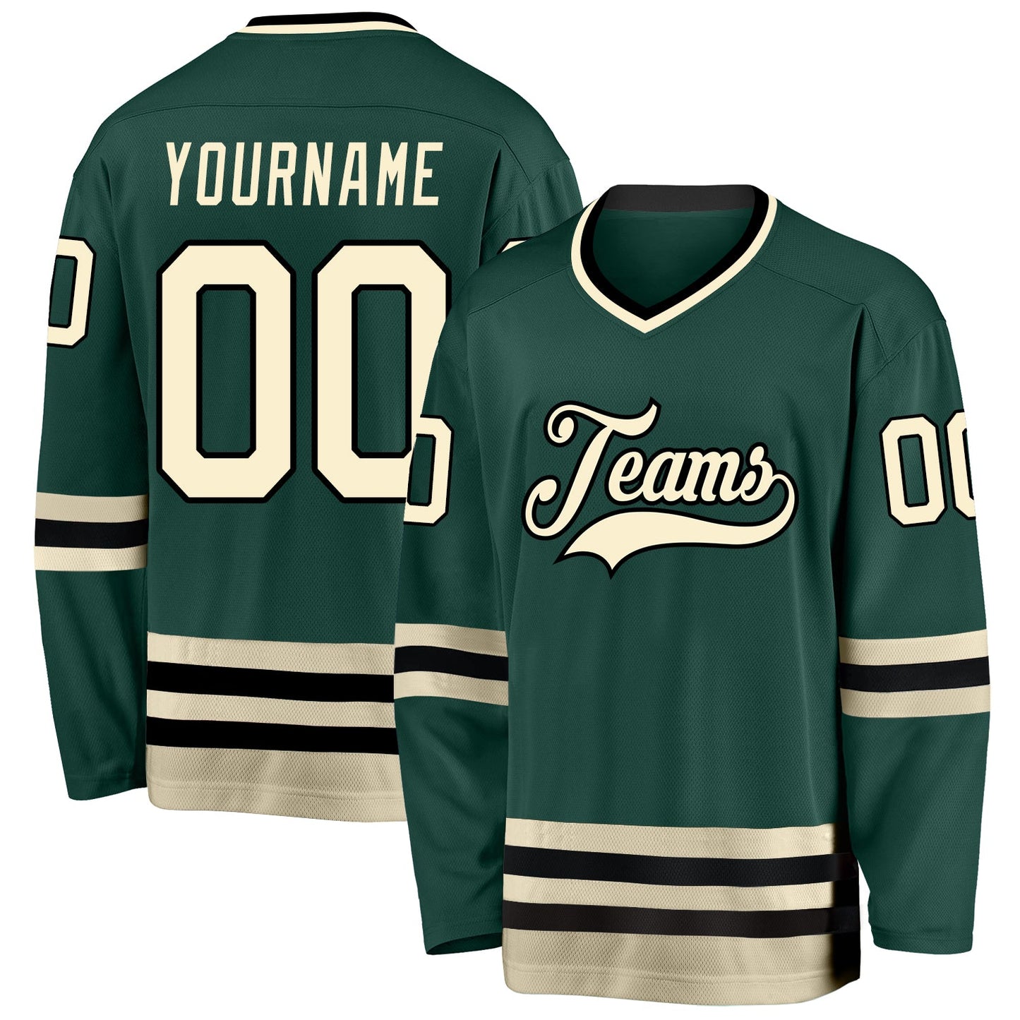 Custom Green Cream-Black Hockey Jersey - Main View