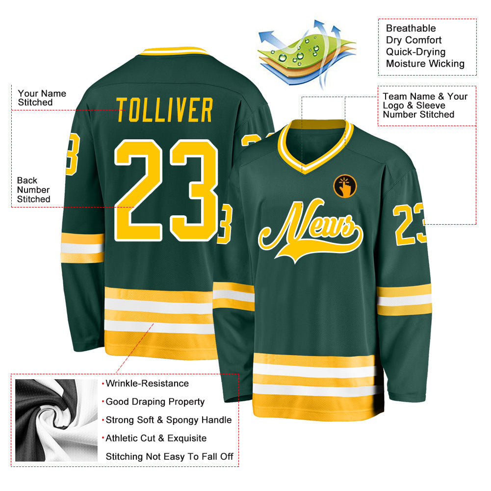 Custom Green Gold-White Hockey Jersey view 2