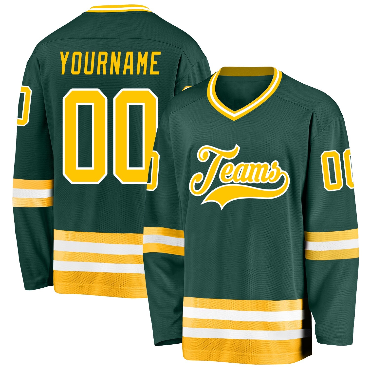 Custom Green Gold-White Hockey Jersey - Main View
